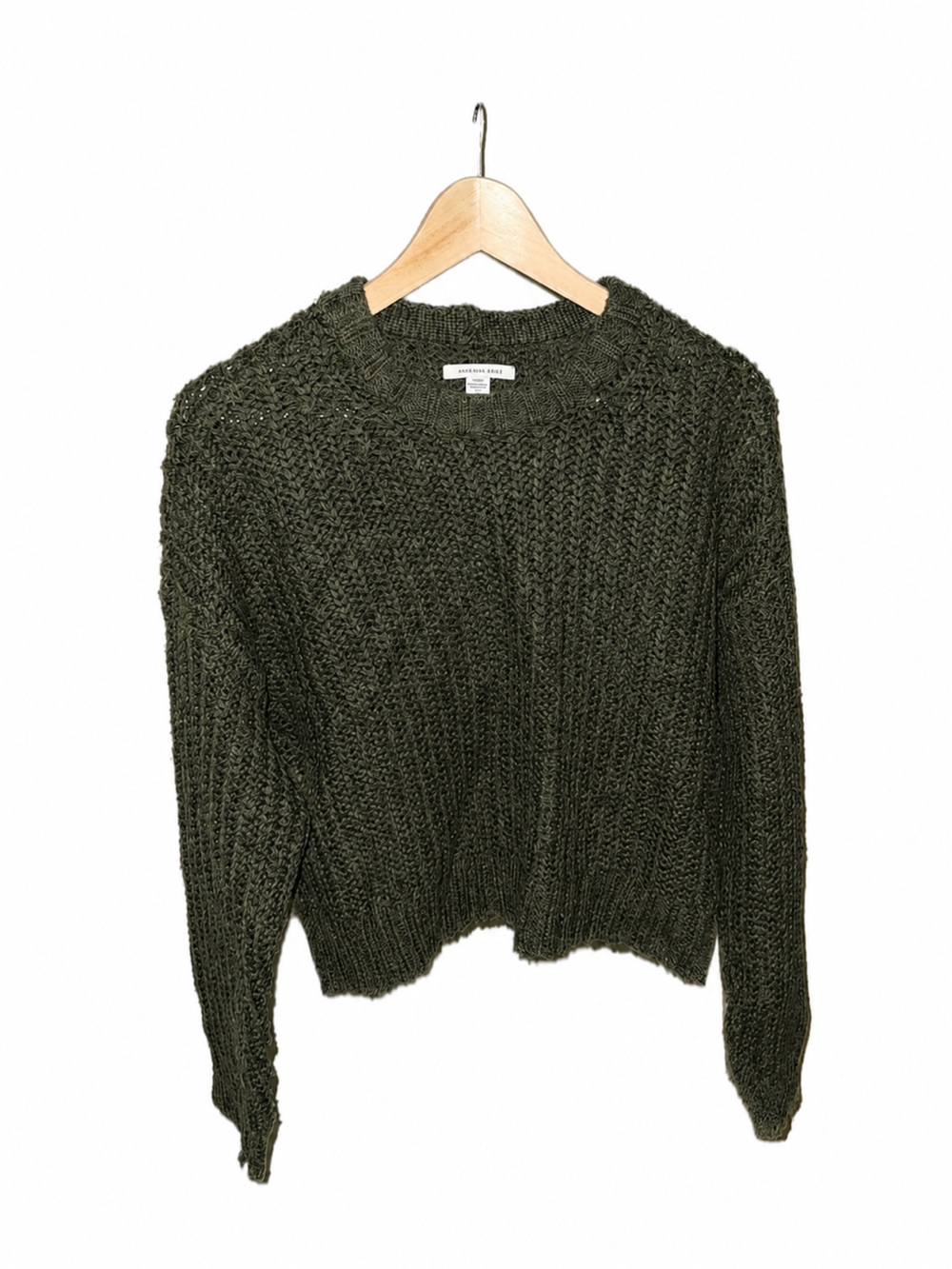 Olive Green Chunky Knit Crewneck Sweater